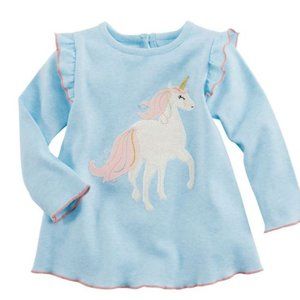 Mud Pie | Baby Girls Blue and Pink Cotton Unicorn Tunic Size 12-18M